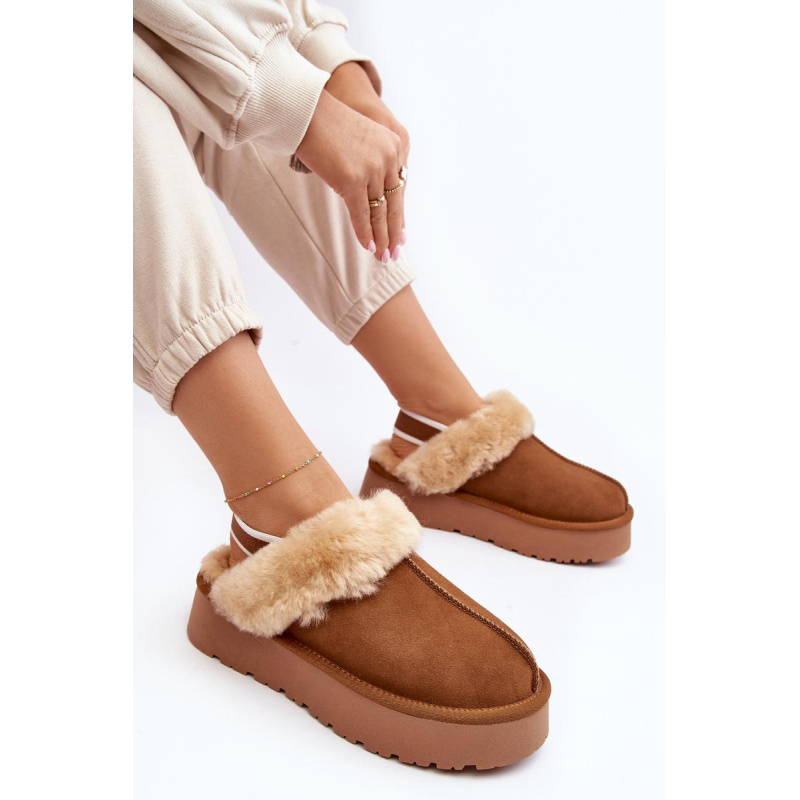 Kožené Semišové Papuče Dámske Na Platforme S Kožušinou Camel Sophienne - Odtiene hnedej a béžovej