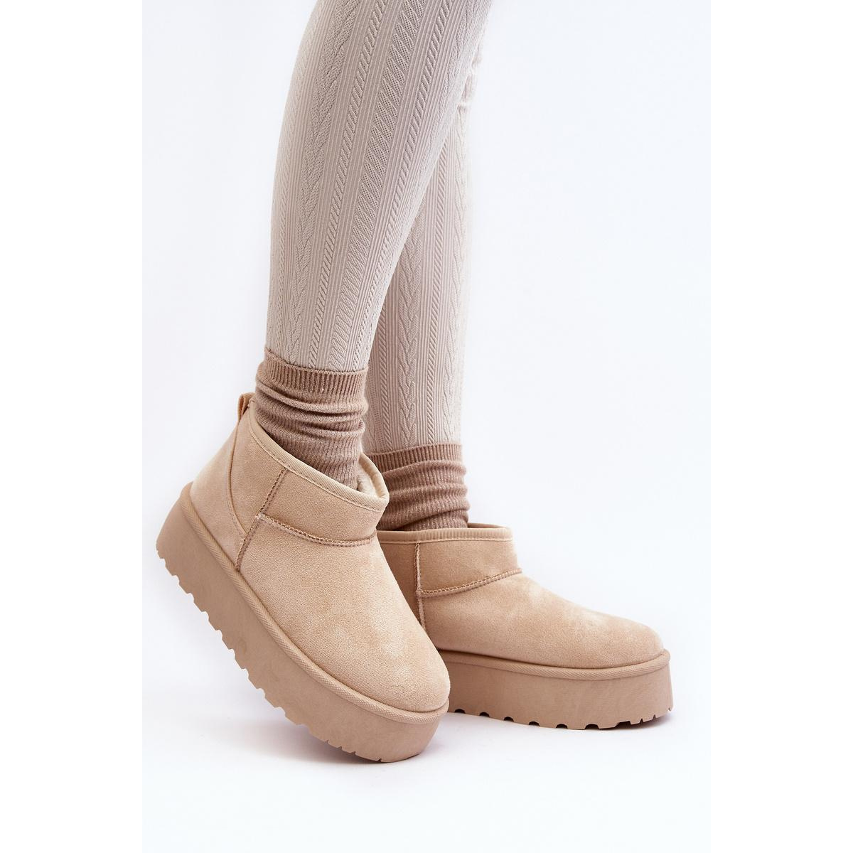 Dámske snehové topánky na platforme Light Beige Mennja - Béžová