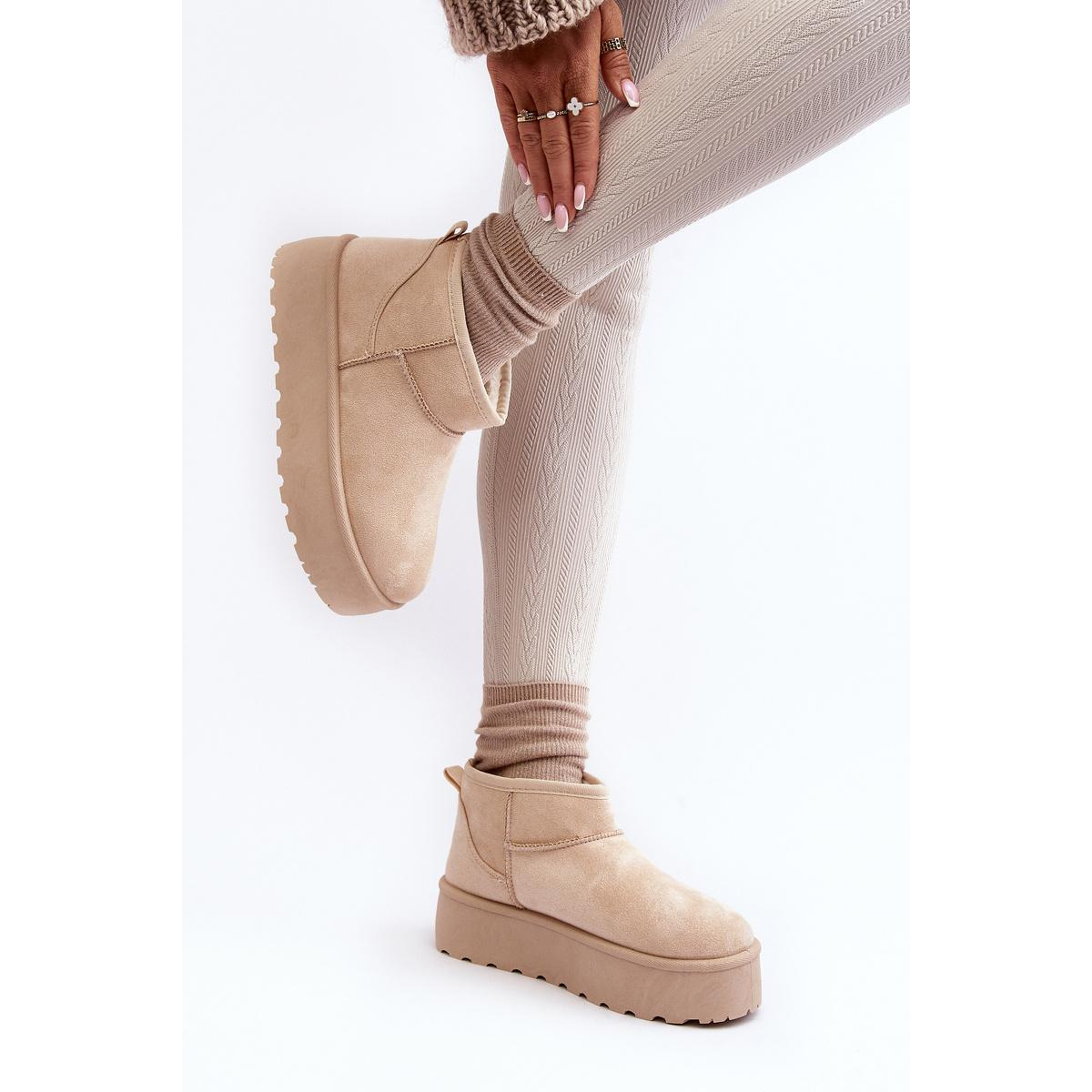 Dámske snehové topánky na platforme Light Beige Mennja - Béžová