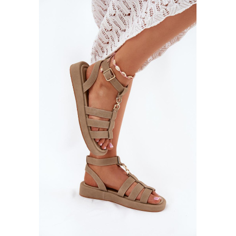 Dámske Sandále Na Platforme So Zlatým Detailom Khaki Kartia - Béžová