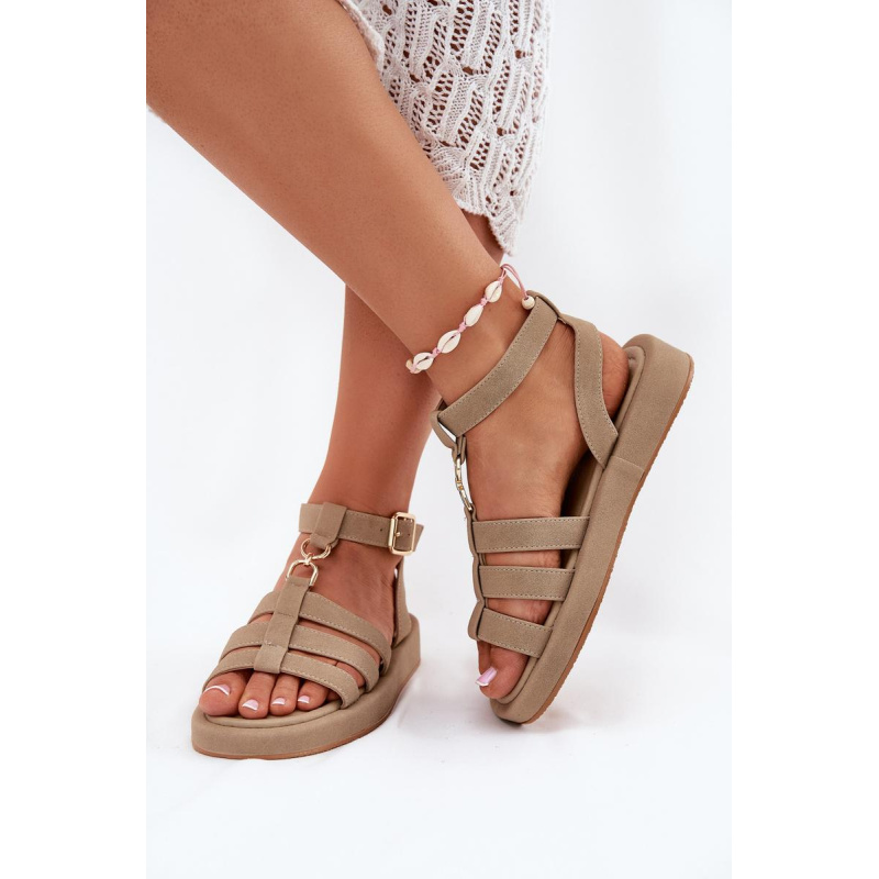 Dámske Sandále Na Platforme So Zlatým Detailom Khaki Kartia - Béžová