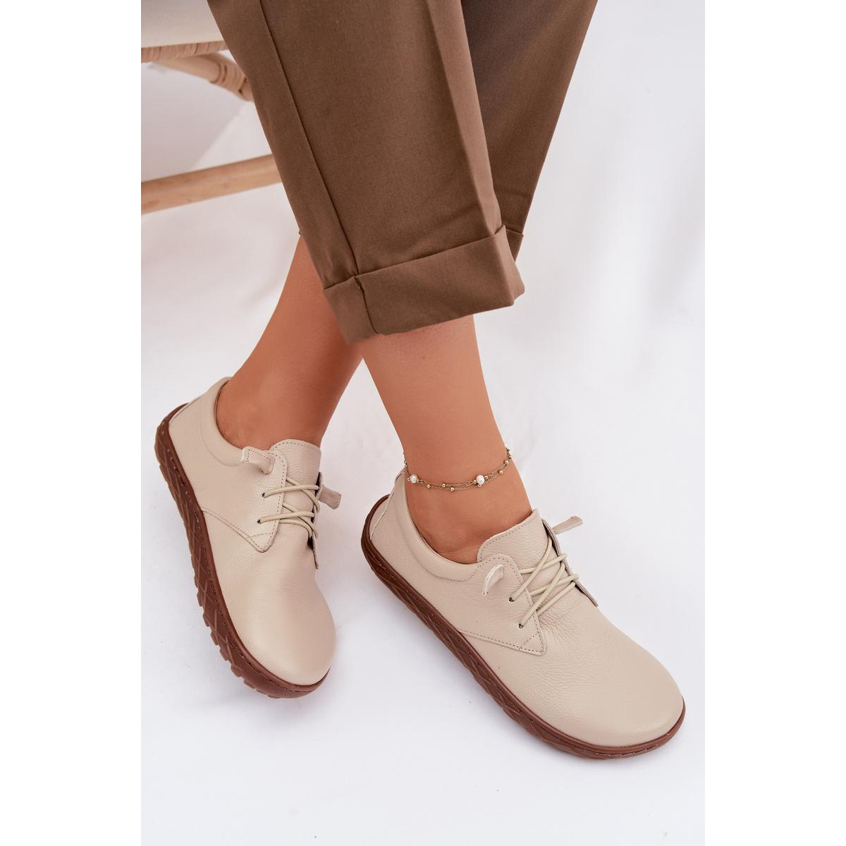 Kožené dámske mokasínky Barefoot Zazoo 10189 Béžové - Béžová