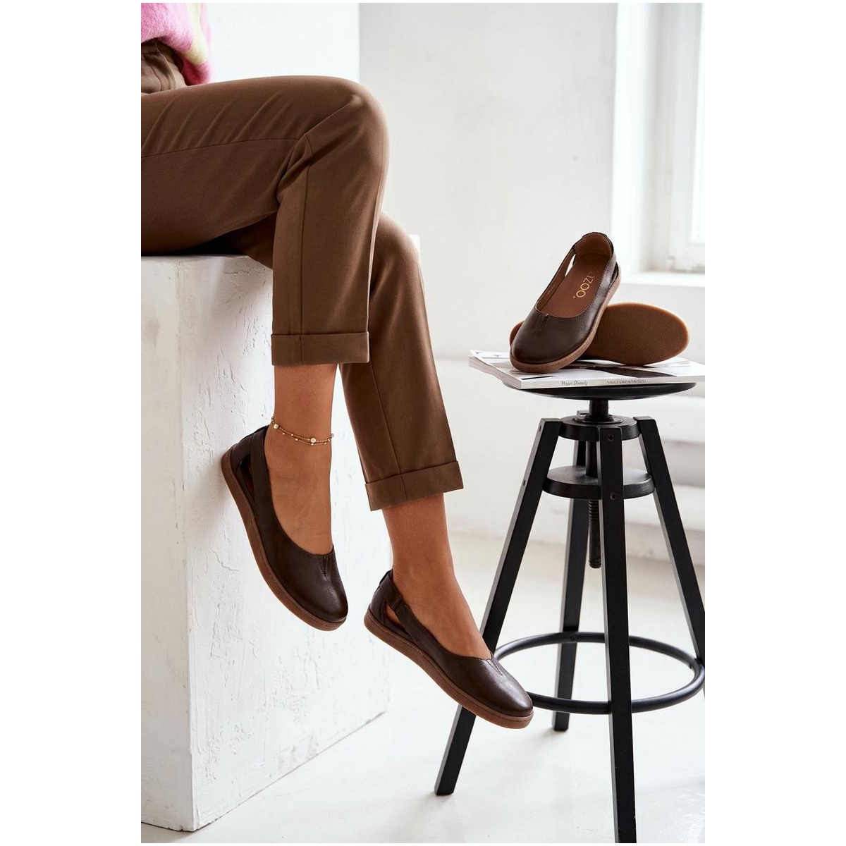 Kožené baleríny Barefoot Zazoo 10217 Čokoládové - Odtiene hnedej a béžovej