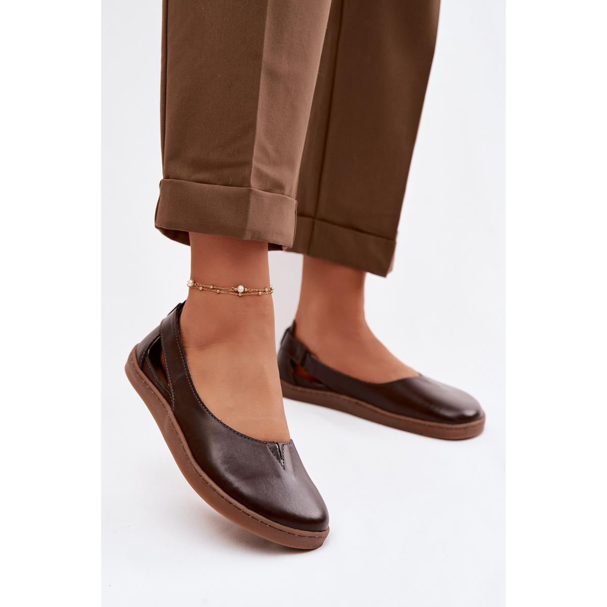 Kožené baleríny Barefoot Zazoo 10217 Čokoládové - Odtiene hnedej a béžovej