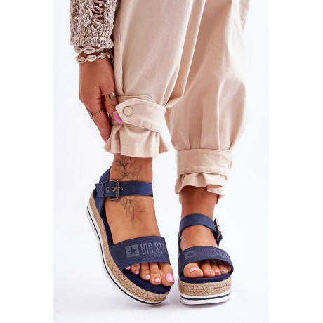 Dámske pohodlné sandále na veľkej hviezde LL274869 Navy Blue Platform - Modrá