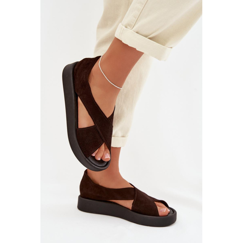 Dámske Sandále Zazoo 3196 z Prírodného Semišu Čokoládové - Odtiene hnedej a béžovej
