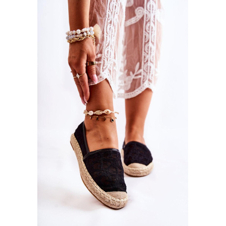 Klasické dámske čierne catris Openwork Espadrilles - Čierna