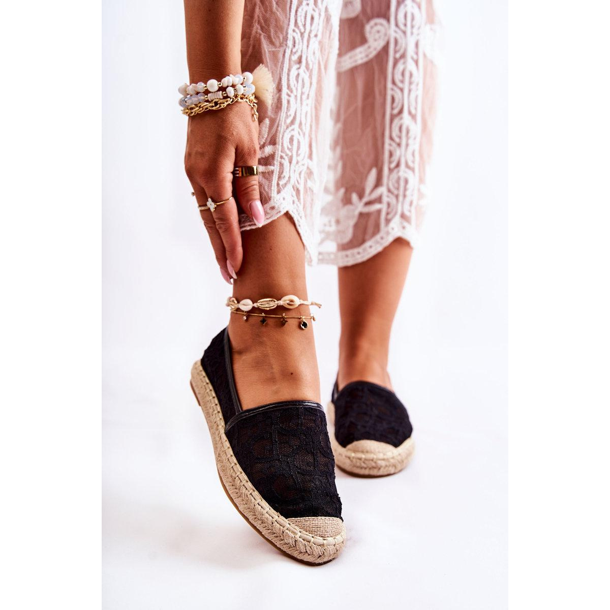 Klasické dámske čierne catris Openwork Espadrilles - Čierna
