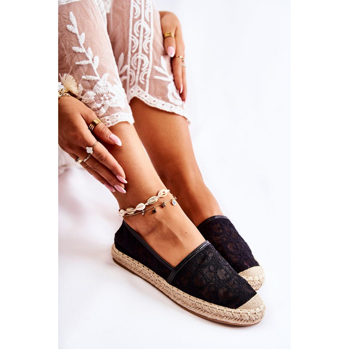 Klasické dámske čierne catris Openwork Espadrilles - Čierna