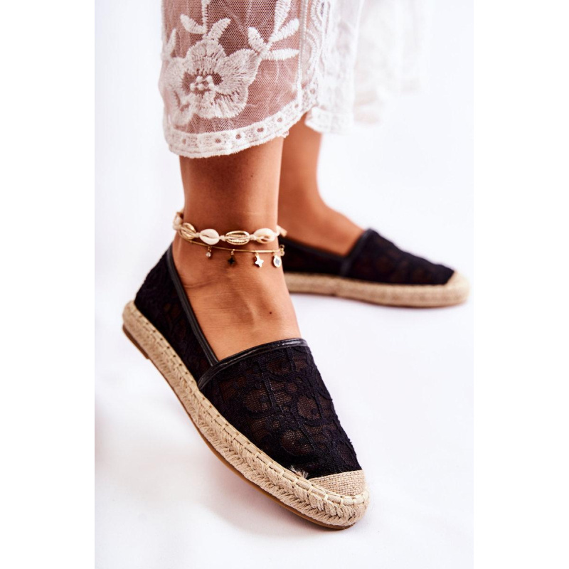 Klasické dámske čierne catris Openwork Espadrilles - Čierna