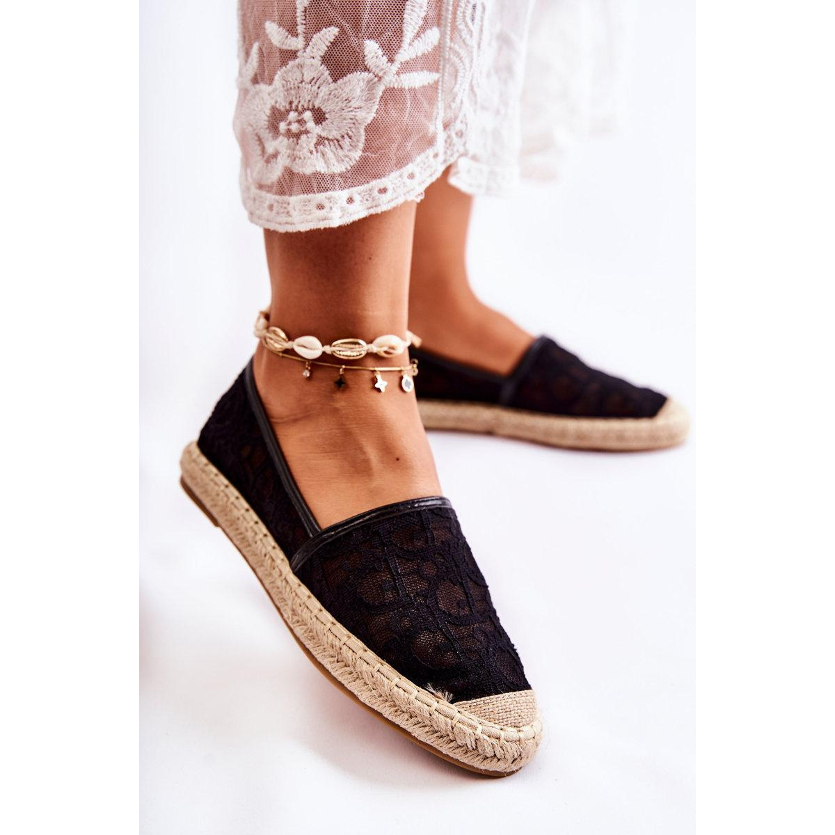 Klasické dámske čierne catris Openwork Espadrilles - Čierna