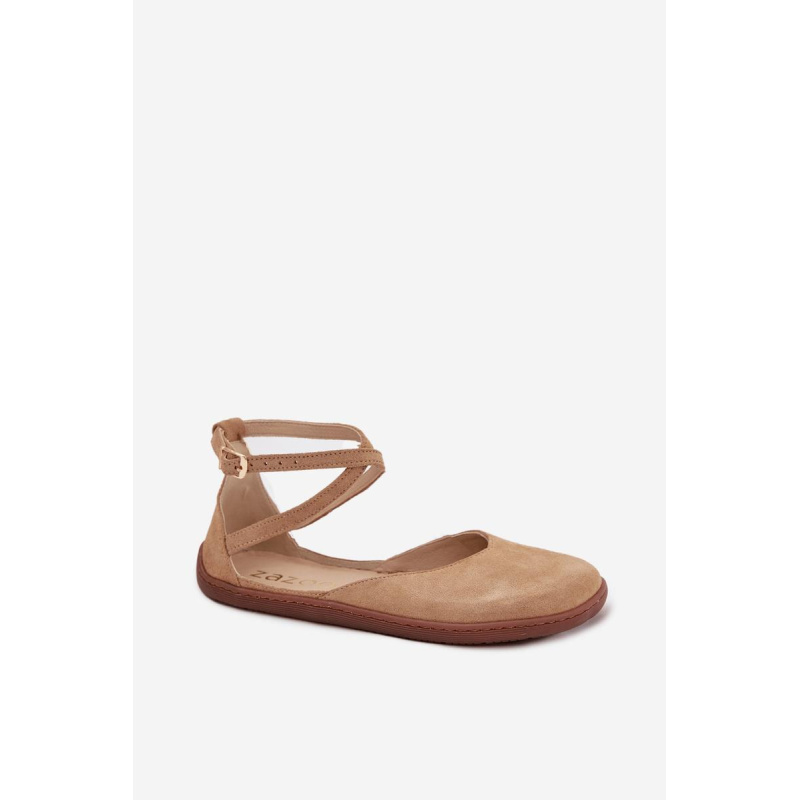 Kožené Dámske Baleríny Barefoot S Remienkami Zazoo 320 Béžové - Béžová