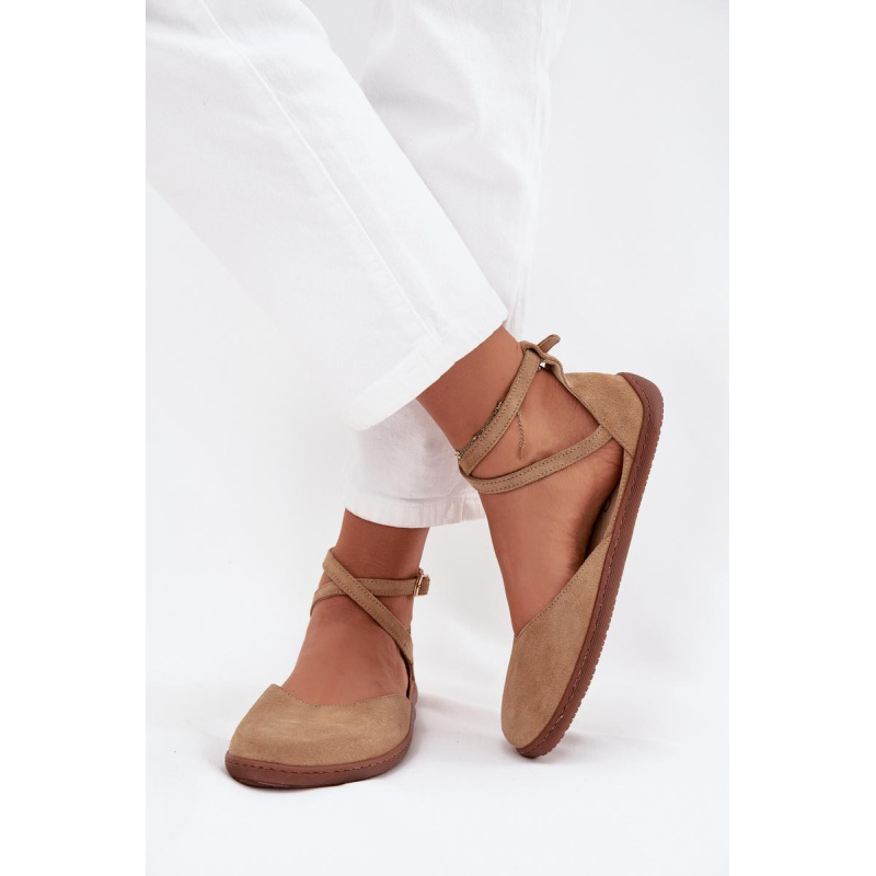 Kožené Dámske Baleríny Barefoot S Remienkami Zazoo 320 Béžové - Béžová