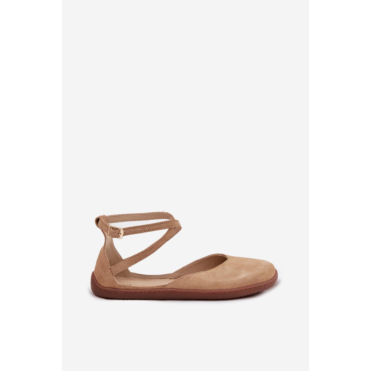 Kožené Dámske Baleríny Barefoot S Remienkami Zazoo 320 Béžové - Béžová