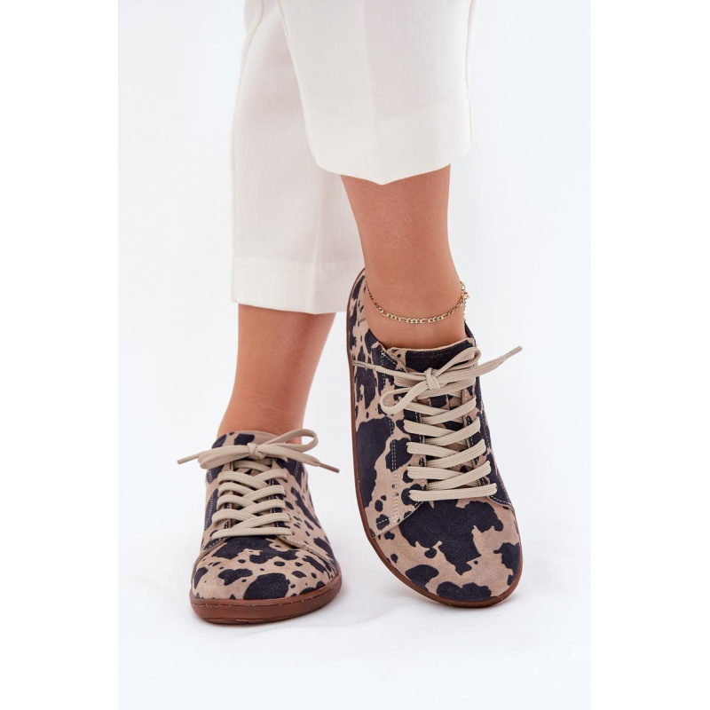 Dámske semišové barefoot tenisky s pruhmi Zazoo N1120 Hnedo-Bežové