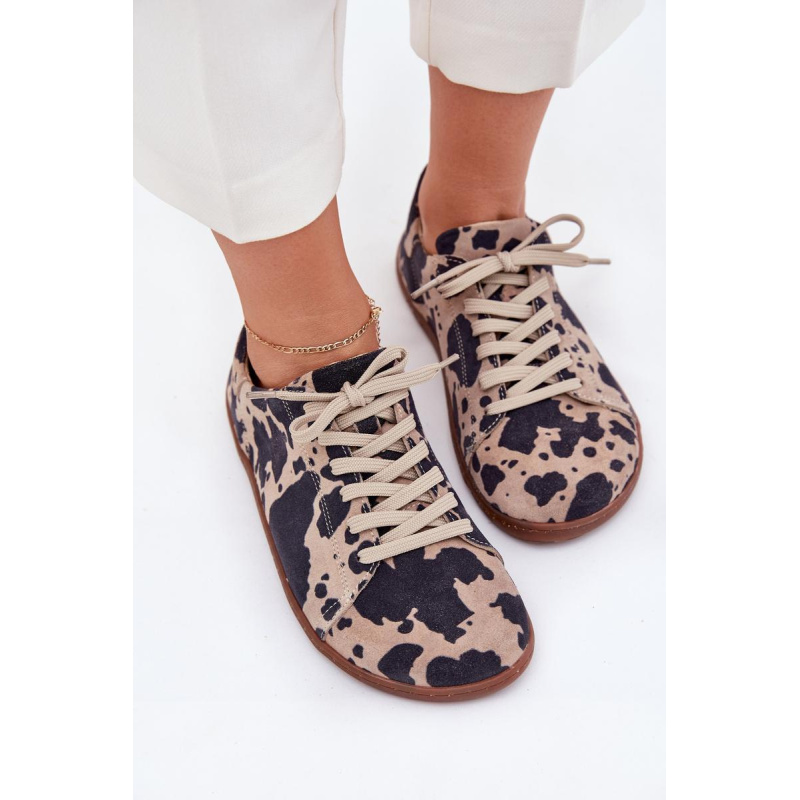 Dámske semišové barefoot tenisky s pruhmi Zazoo N1120 Hnedo-Bežové
