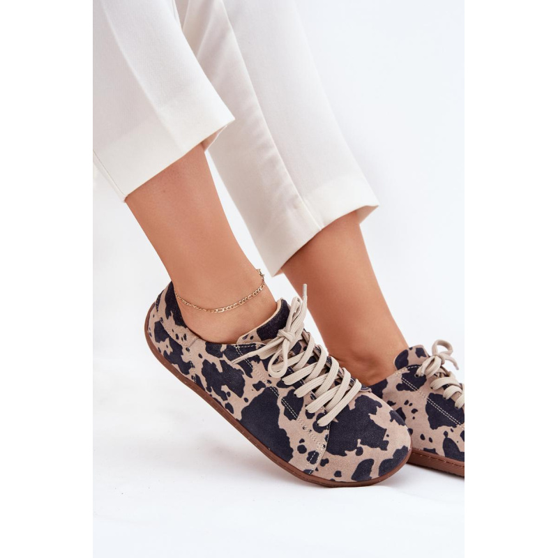 Dámske semišové barefoot tenisky s pruhmi Zazoo N1120 Hnedo-Bežové