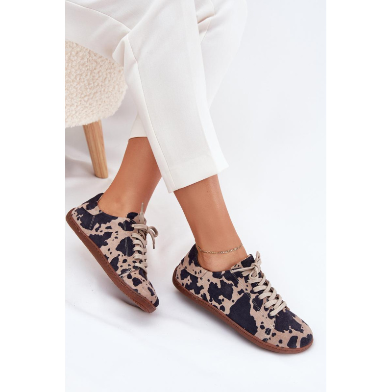 Dámske semišové barefoot tenisky s pruhmi Zazoo N1120 Hnedo-Bežové
