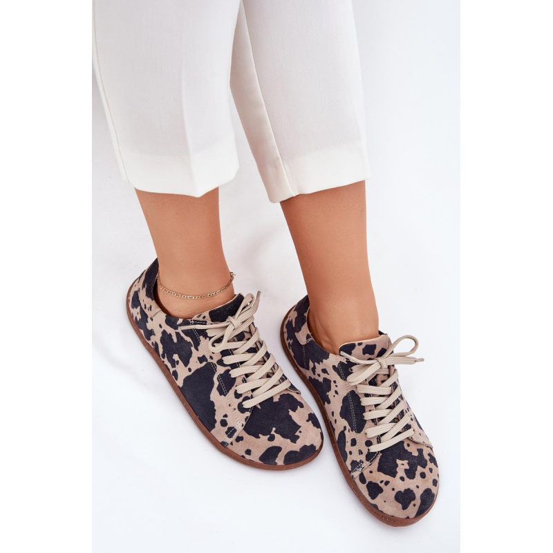 Dámske semišové barefoot tenisky s pruhmi Zazoo N1120 Hnedo-Bežové
