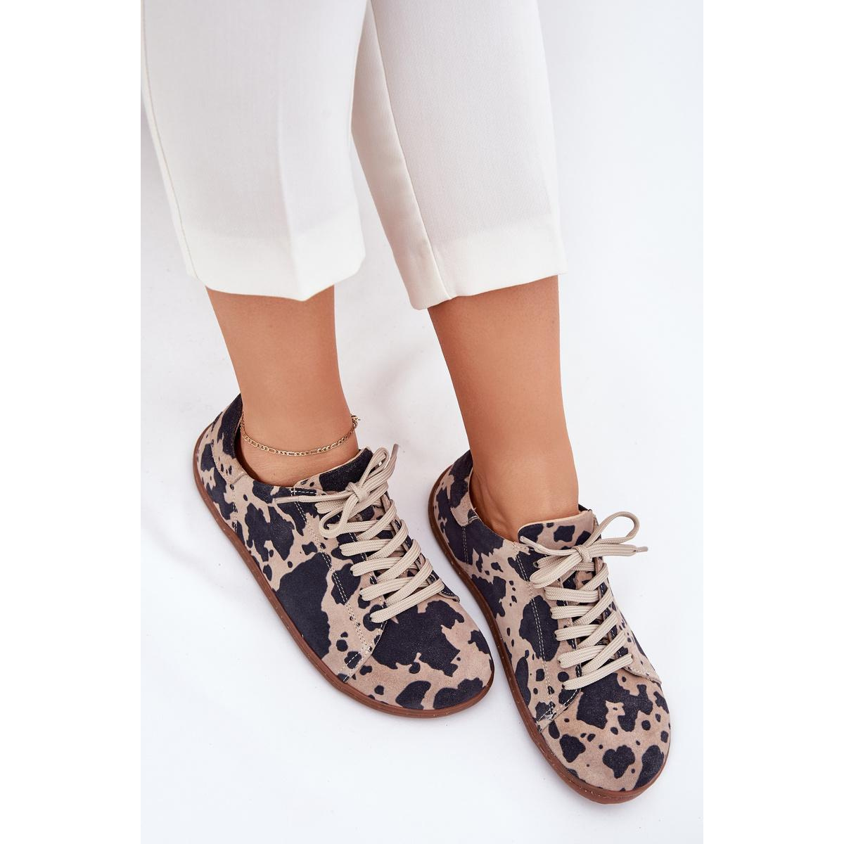 Dámske semišové barefoot tenisky s pruhmi Zazoo N1120 Hnedo-Bežové