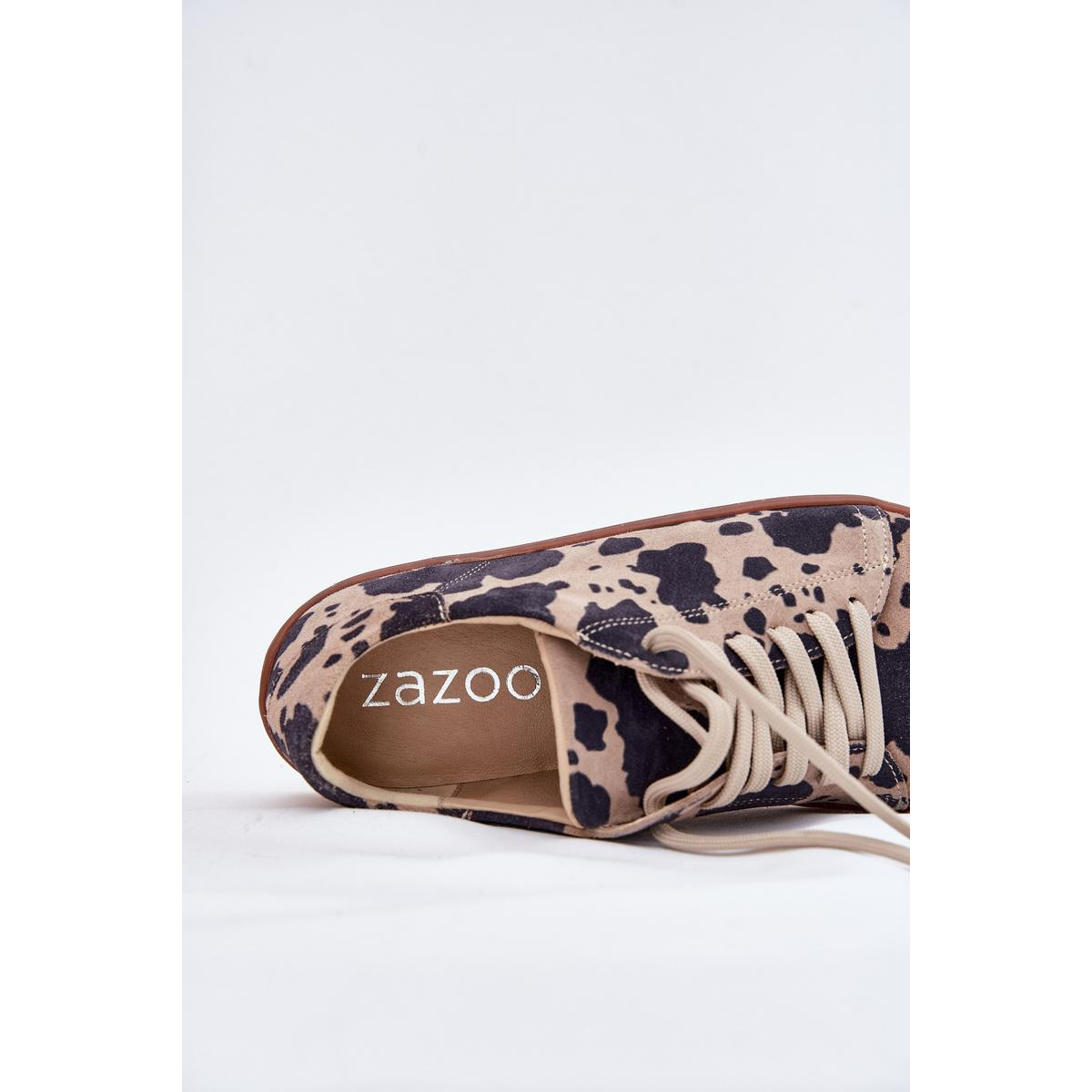 Dámske semišové barefoot tenisky s pruhmi Zazoo N1120 Hnedo-Bežové