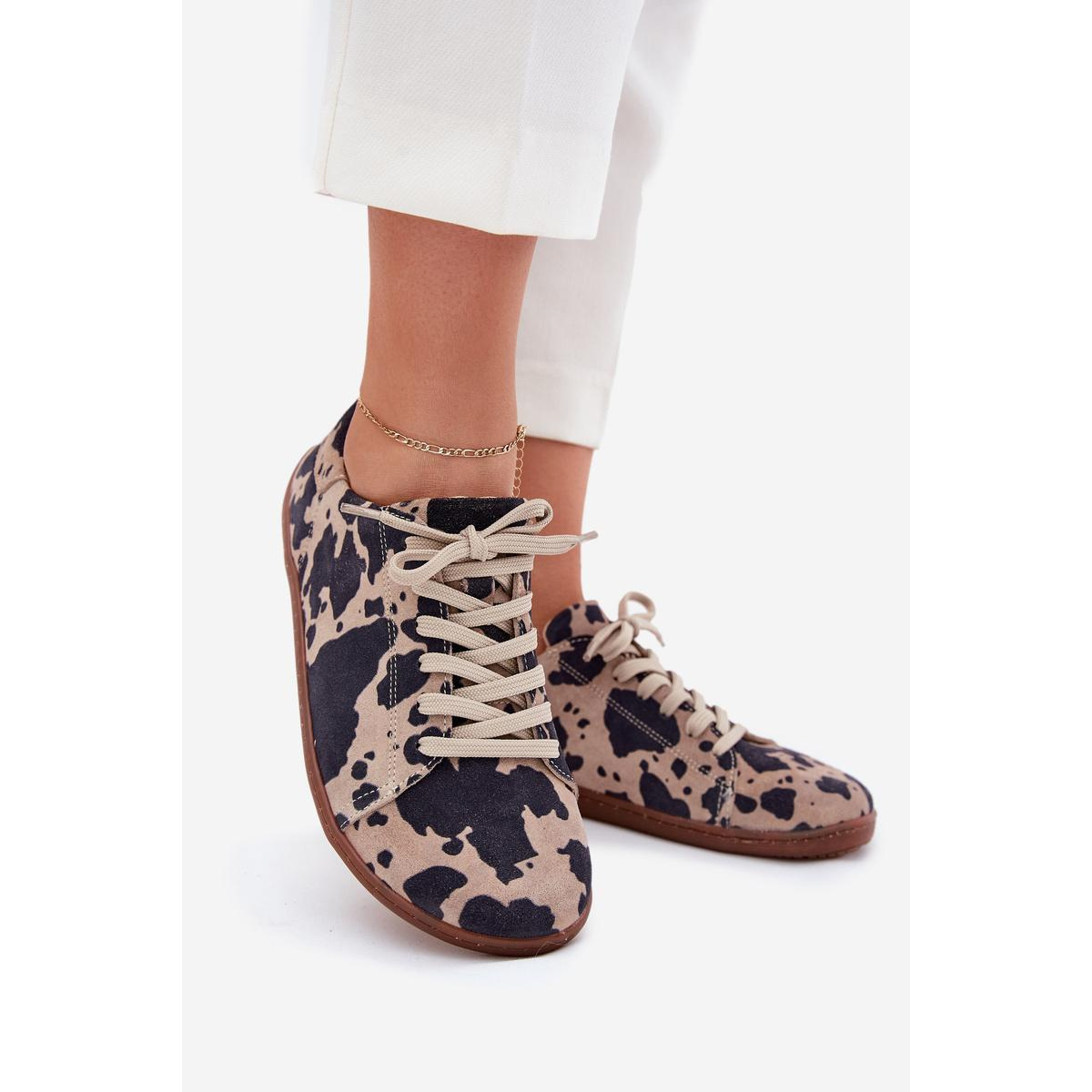 Dámske semišové barefoot tenisky s pruhmi Zazoo N1120 Hnedo-Bežové