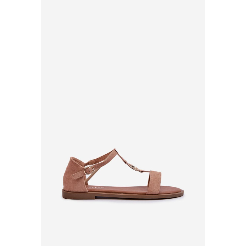 Ploché Dámske Sandále S Zlatou Ozdobou Vinceza 17321 Beige - Béžová