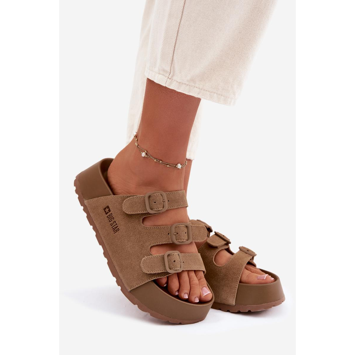 Dámske sandále s hrubou platformou s remienkami Big Star TT274530 Camel - Odtiene hnedej a béžovej