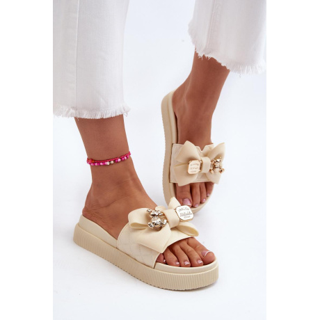 Dámske Papuče S Mašľou a Medveďom Beige Katterina - Béžová