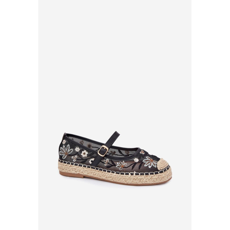 Sieťované espadrilky s vyšívaním na platforme čierne Laxisa - Čierna