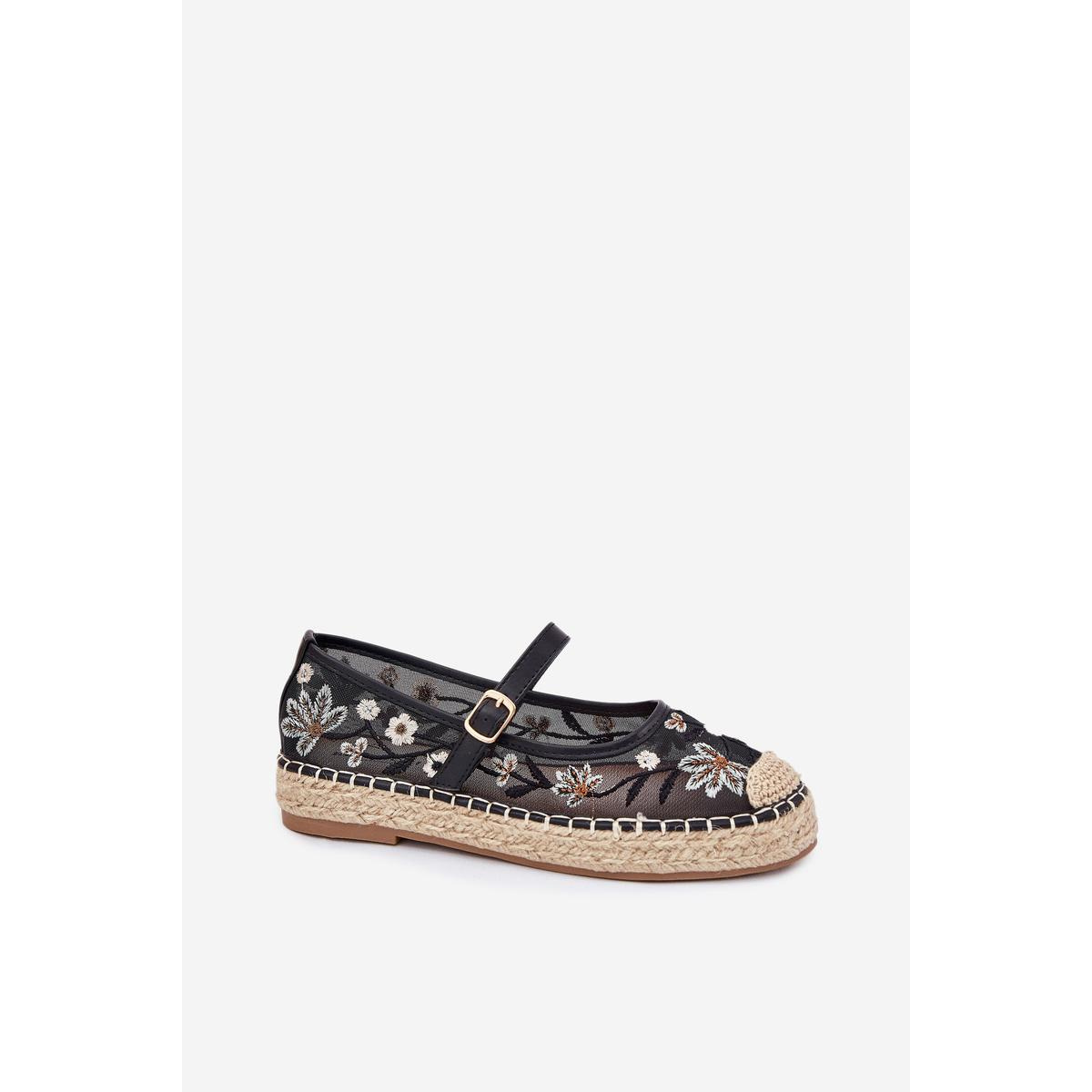 Sieťované espadrilky s vyšívaním na platforme čierne Laxisa - Čierna