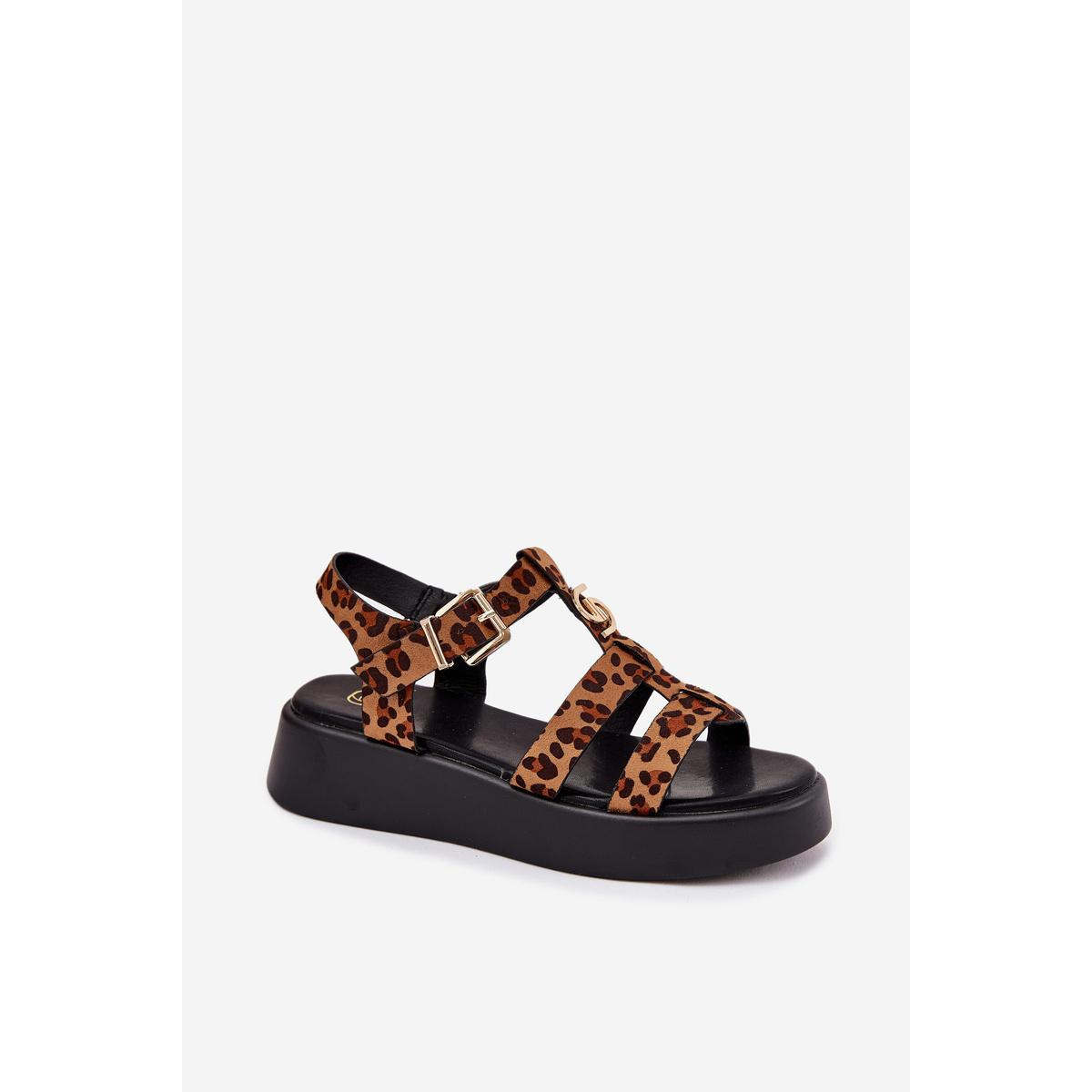 Dámske Sandále Na Platforme So Zlatým Detailom Leopard Fevire - Odtiene hnedej a béžovej