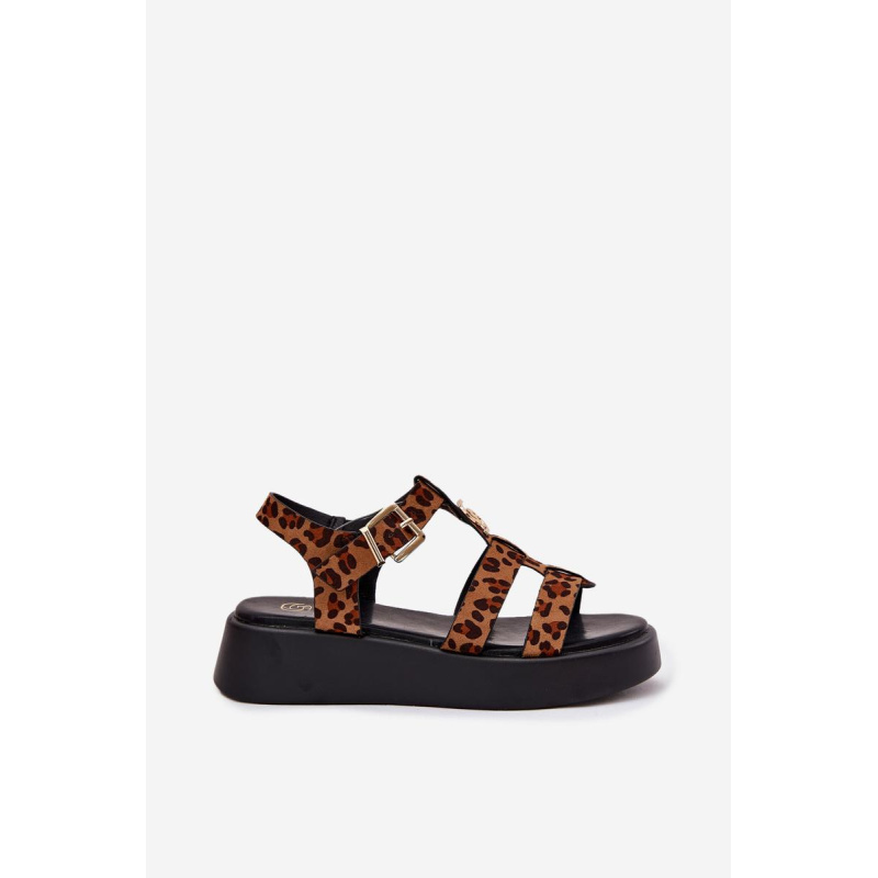 Dámske Sandále Na Platforme So Zlatým Detailom Leopard Fevire - Odtiene hnedej a béžovej