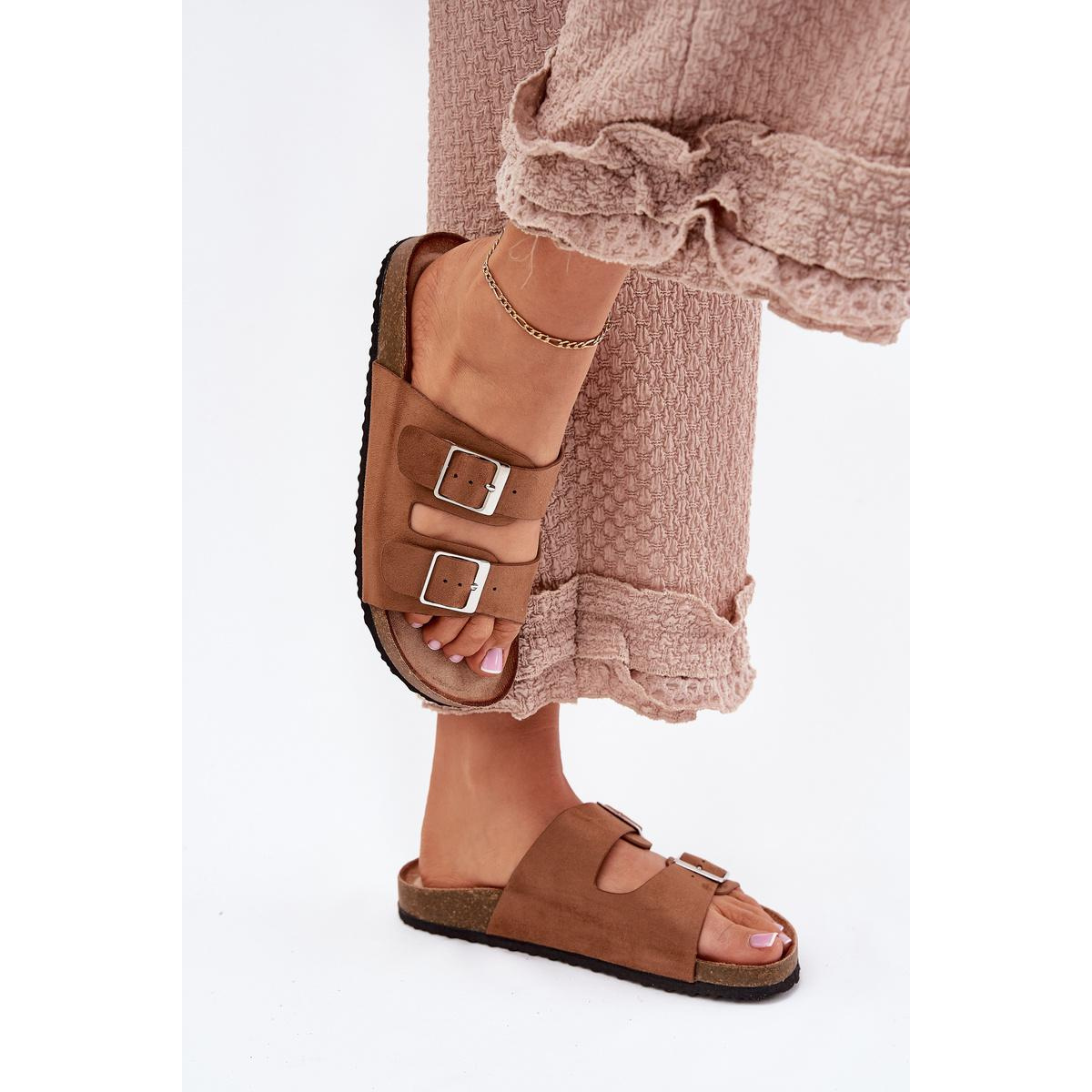 Dámske šľapky na korkovej platforme s prackami Camel Evisolla - Odtiene hnedej a béžovej
