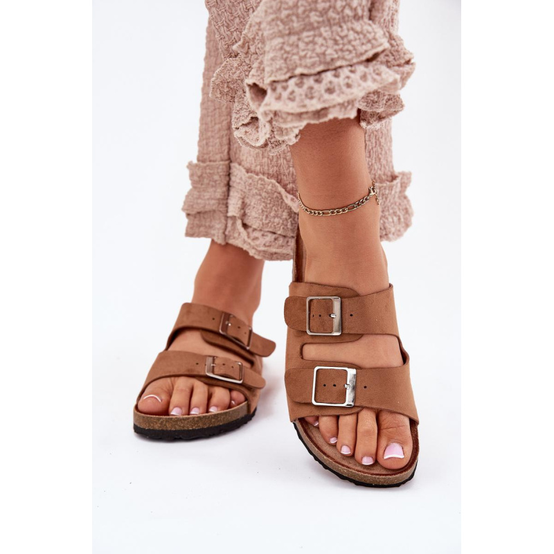 Dámske šľapky na korkovej platforme s prackami Camel Evisolla - Odtiene hnedej a béžovej