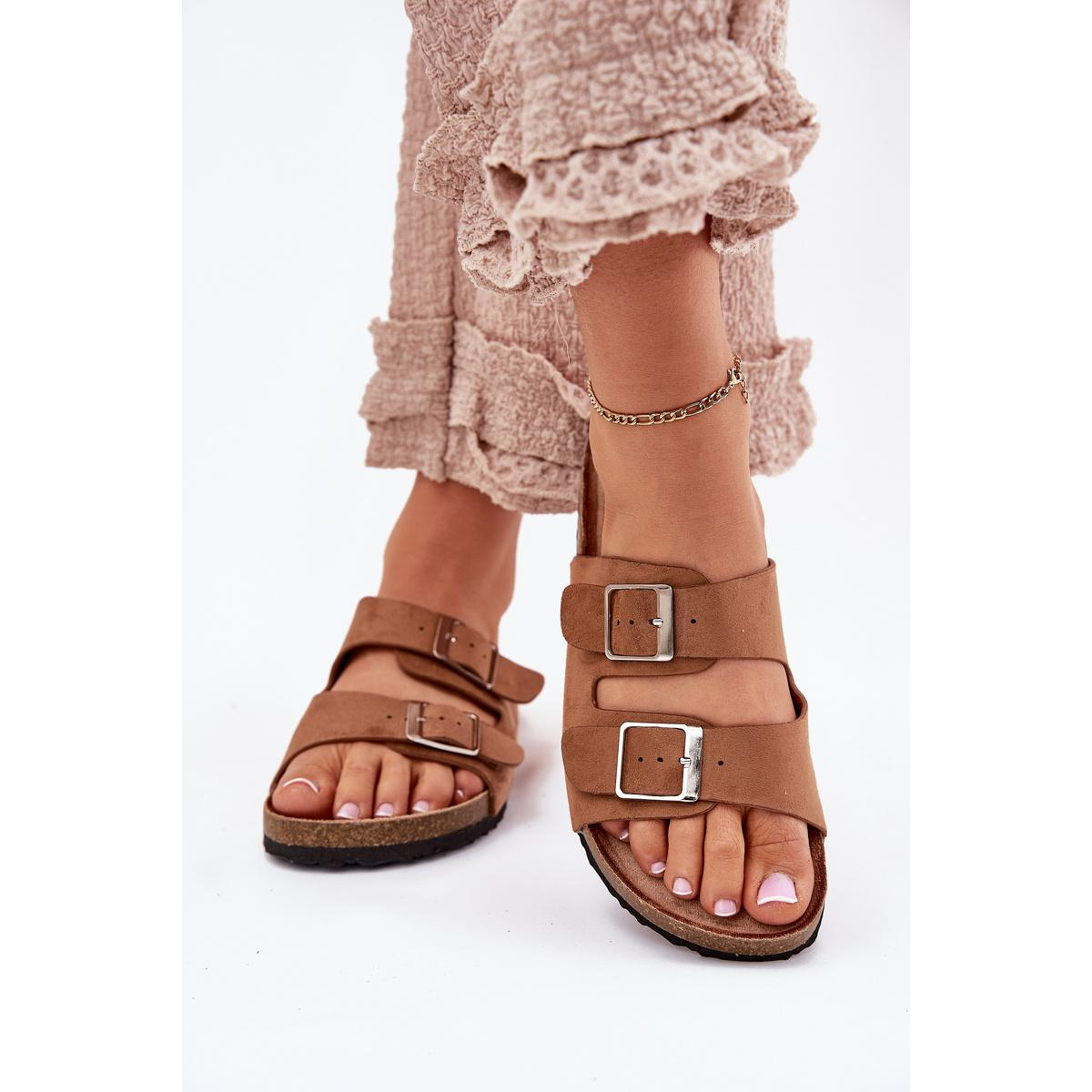 Dámske šľapky na korkovej platforme s prackami Camel Evisolla - Odtiene hnedej a béžovej