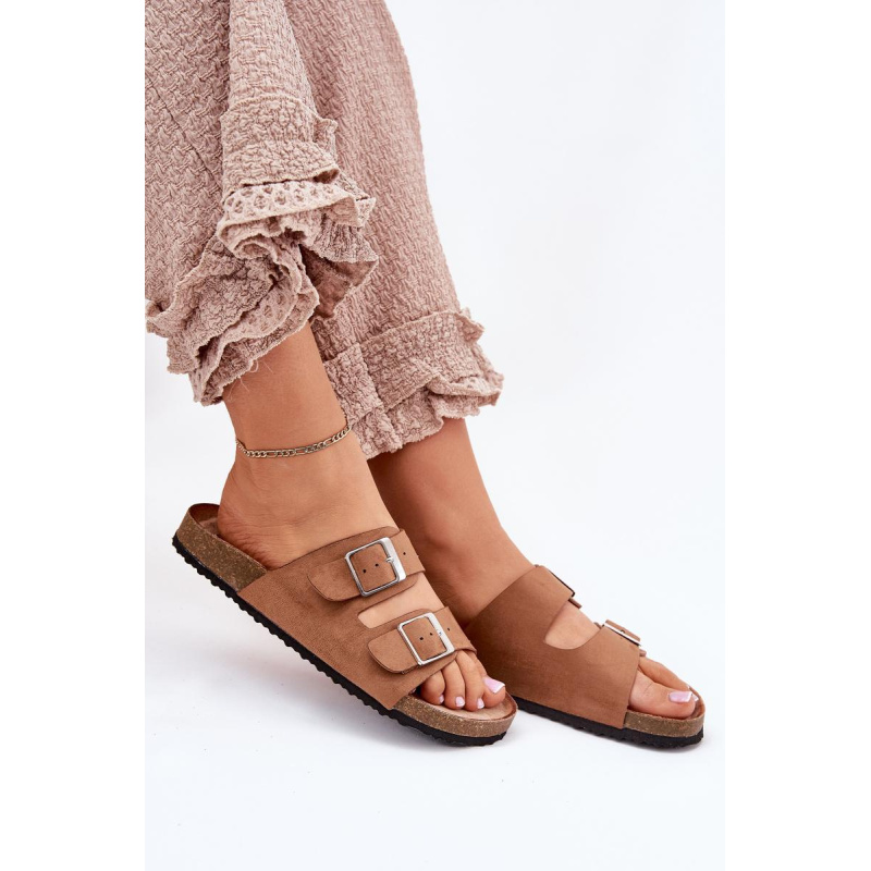 Dámske šľapky na korkovej platforme s prackami Camel Evisolla - Odtiene hnedej a béžovej