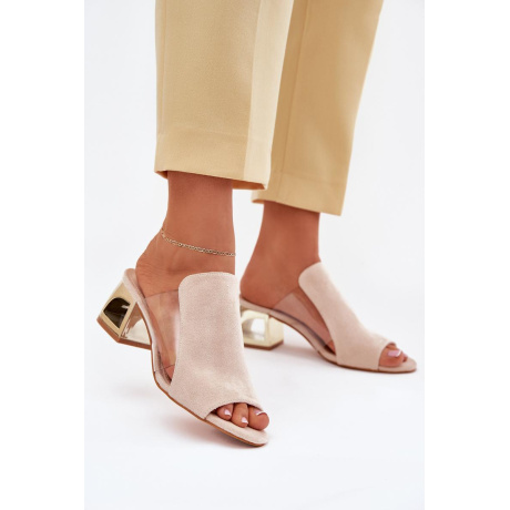 Dámske sandále na zlatom podpätku svetlo béžové Tessira - Béžová