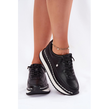 Dámske Kožené Sneakers Na Platforme Big Star RR274A335 Čierne - Čierna