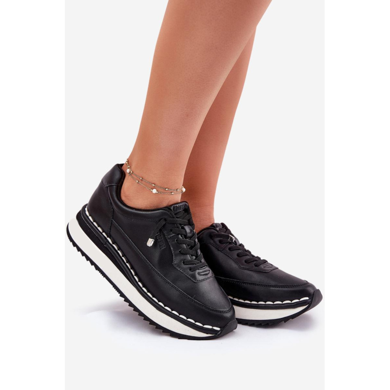 Dámske Kožené Sneakers Na Platforme Big Star RR274A335 Čierne - Čierna
