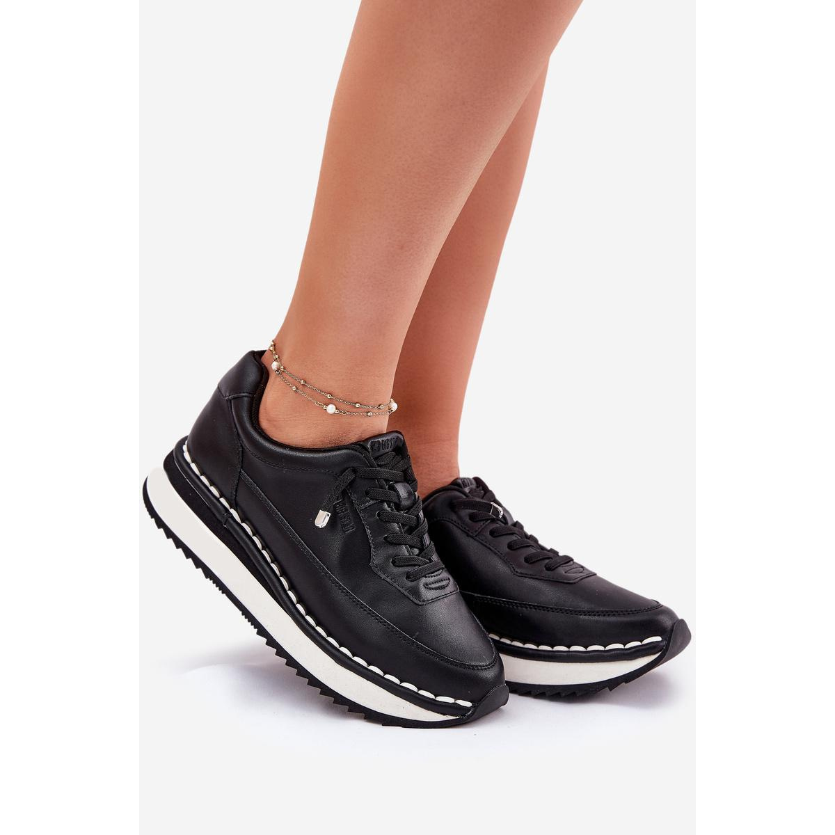 Dámske Kožené Sneakers Na Platforme Big Star RR274A335 Čierne - Čierna