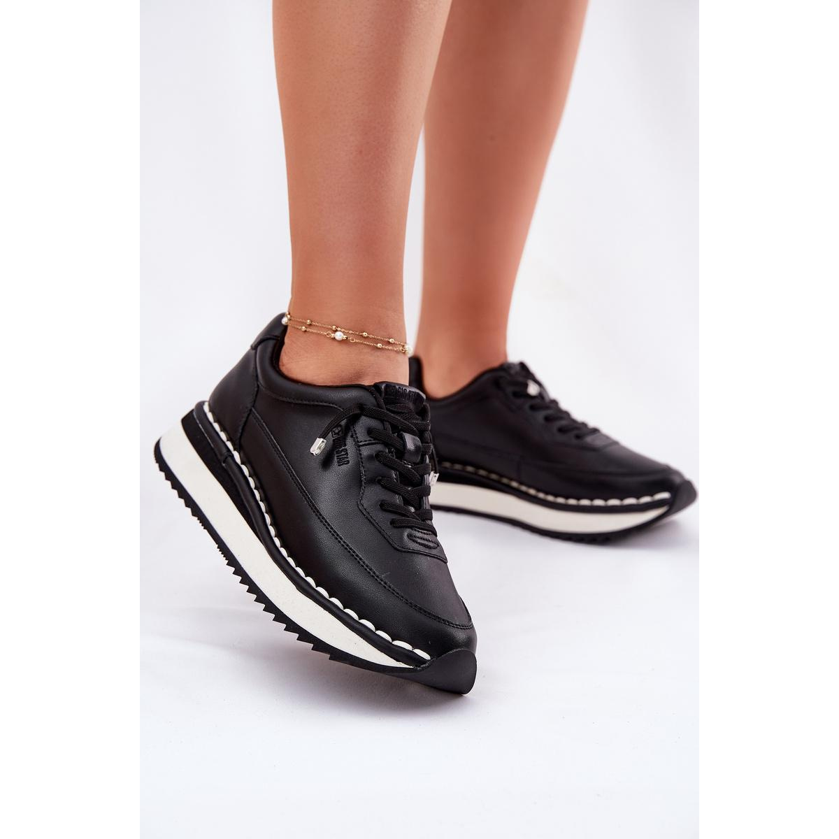 Dámske Kožené Sneakers Na Platforme Big Star RR274A335 Čierne - Čierna