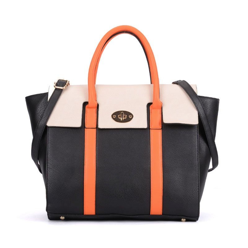 Čiernobiela kabelka s oranžovou rúčkou
