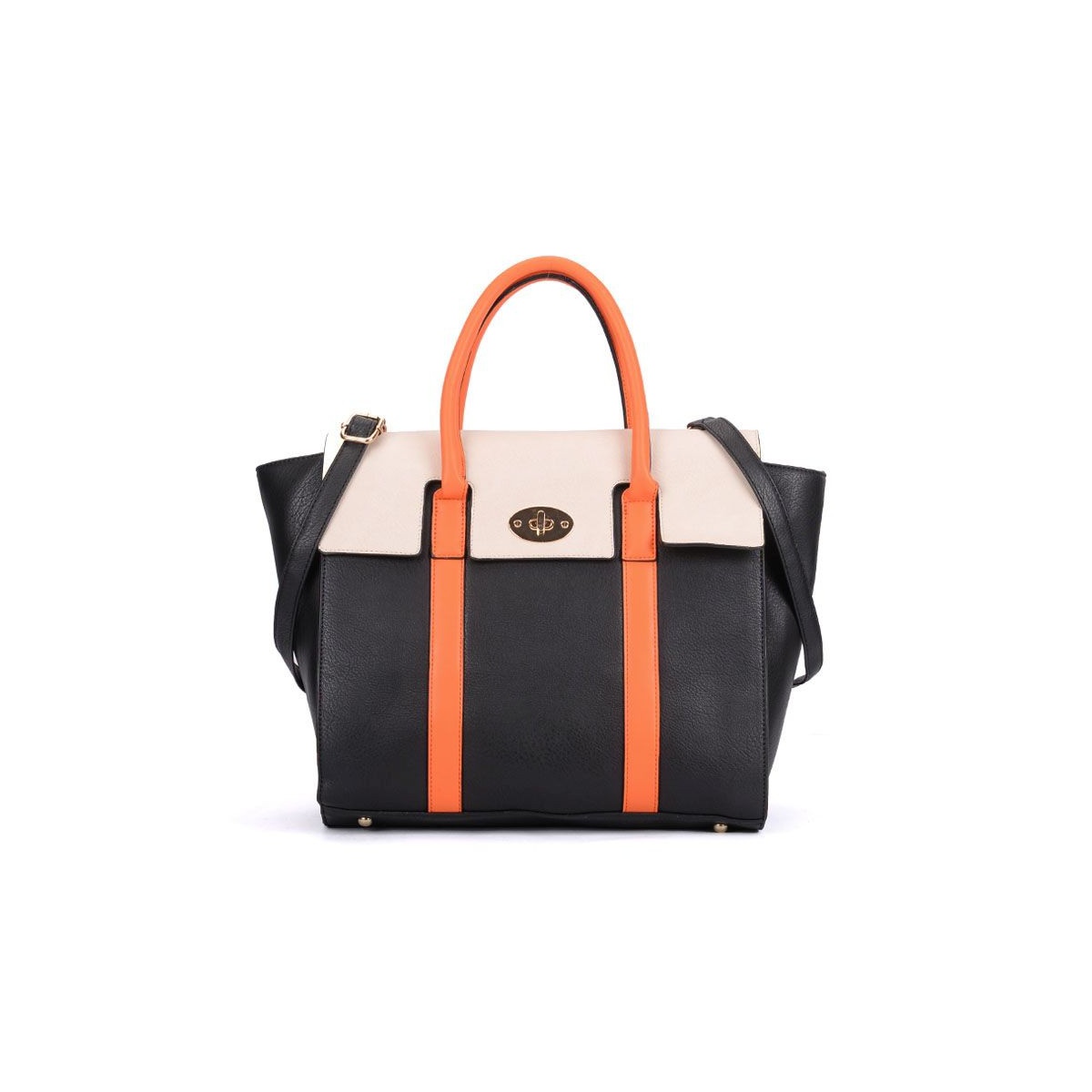 Čiernobiela kabelka s oranžovou rúčkou