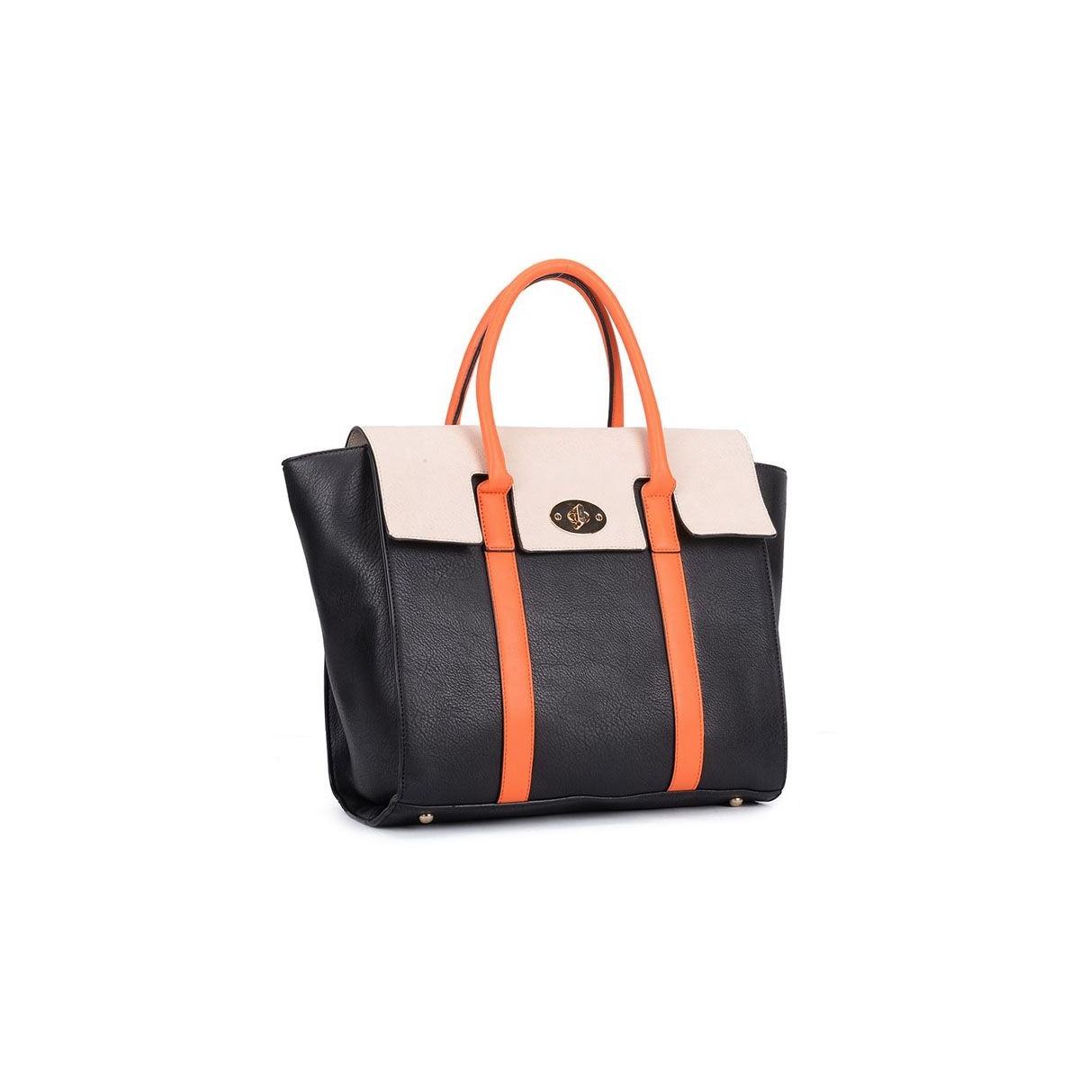 Čiernobiela kabelka s oranžovou rúčkou