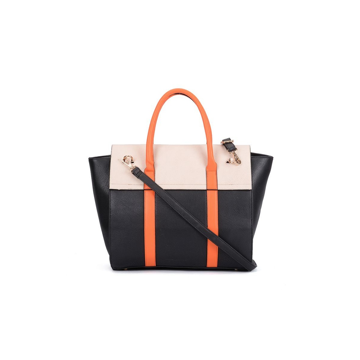 Čiernobiela kabelka s oranžovou rúčkou
