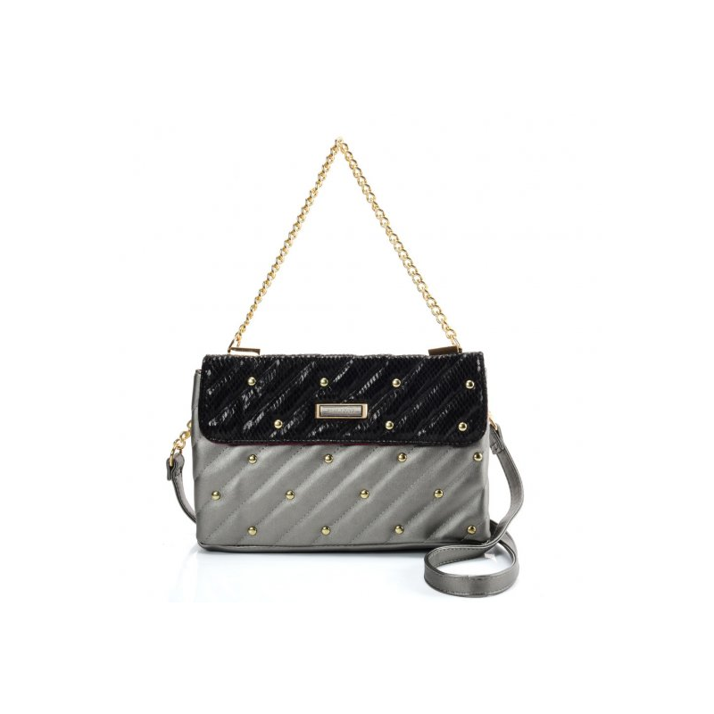 Strieborná dámska kabelka so zlatou rúčkou