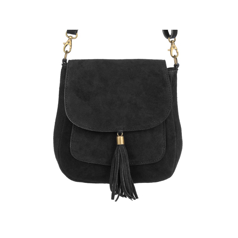 Semišová kožená kabelka - čierna