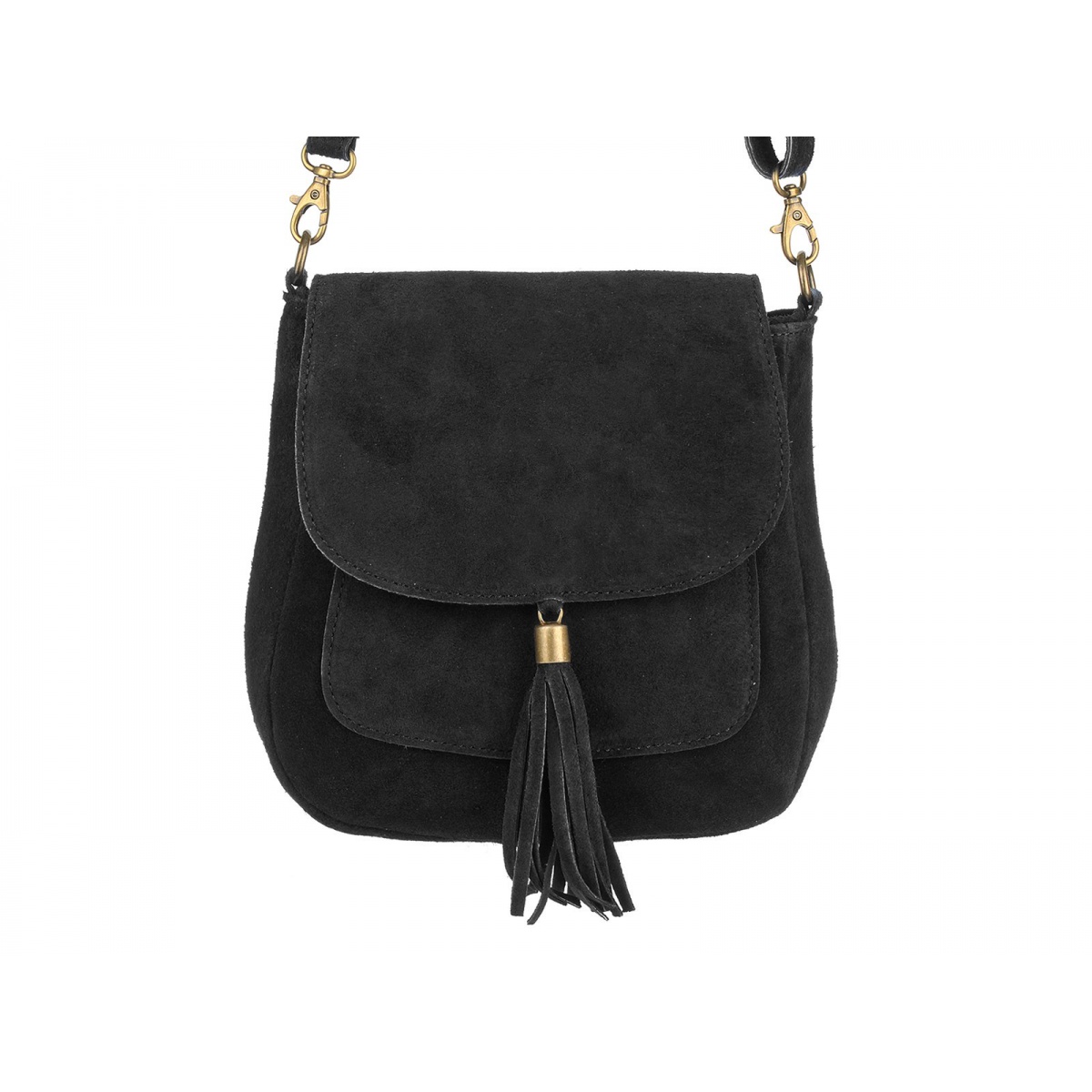 Semišová kožená kabelka - čierna