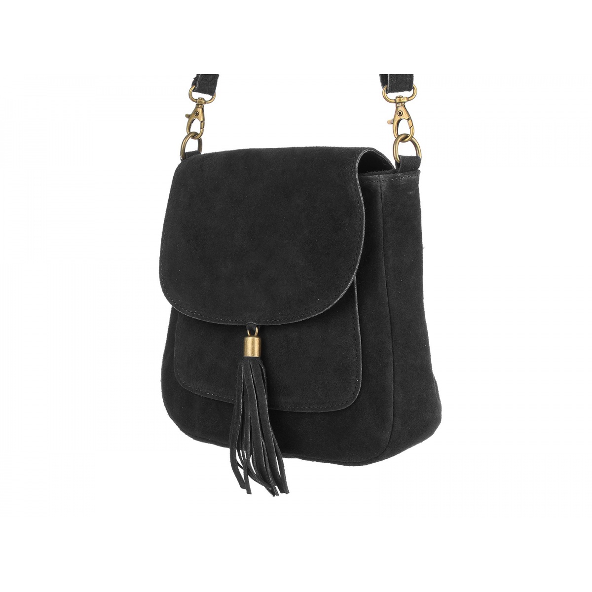 Semišová kožená kabelka - čierna